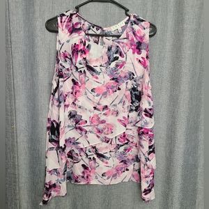 Chaus New York top/blouse sleeveless multi layers in front sz L floral